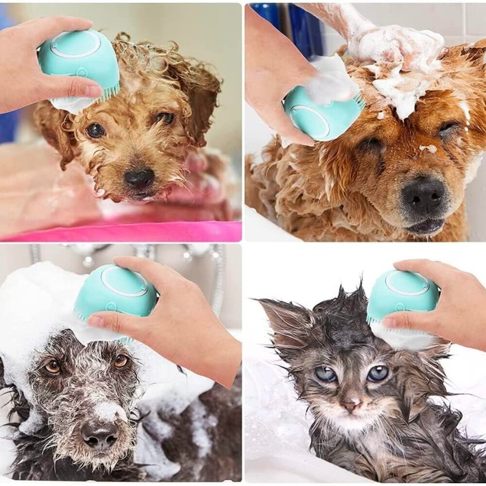 Pet Bath Massage Brush Puppy Dog Cat Grooming Cleaning Soft (Mint)